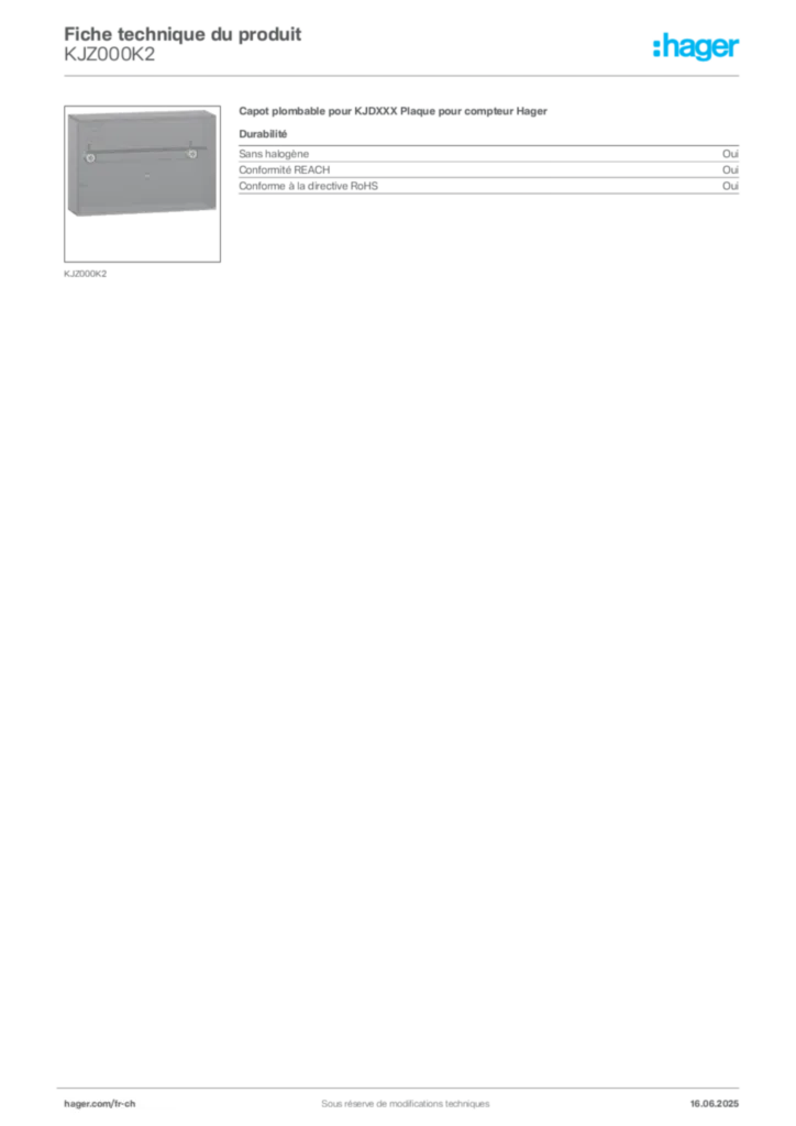 Image Hager Fiche technique du produit KJZ000K2 | Hager Suisse