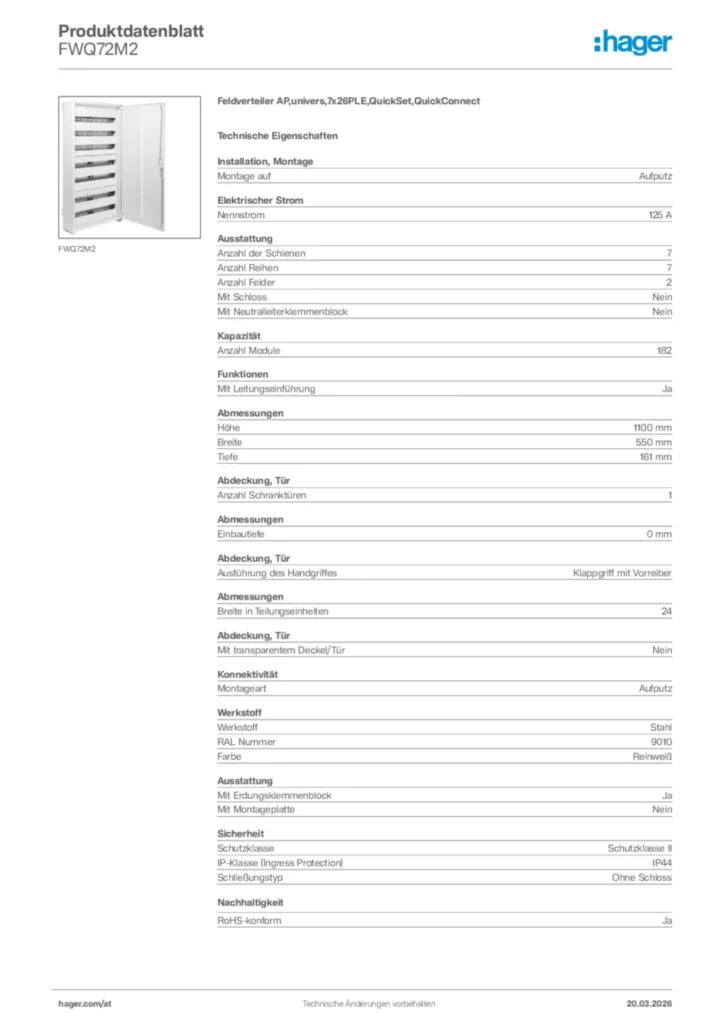 Bild Hager Produktdatenblatt FWQ72M2 | Hager Deutschland