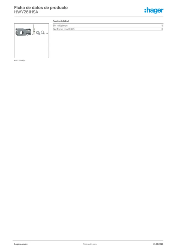 Imagen Hager Ficha de datos de producto HWY261HSA | Hager España