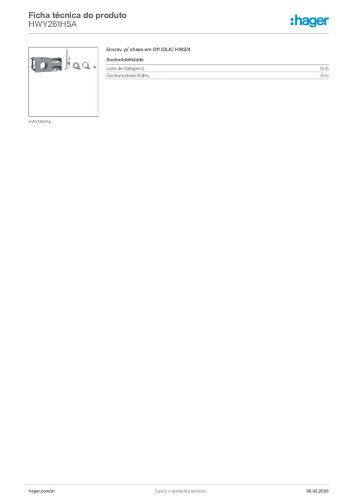Imagem Hager Ficha técnica do produto HWY261HSA | Hager Portugal