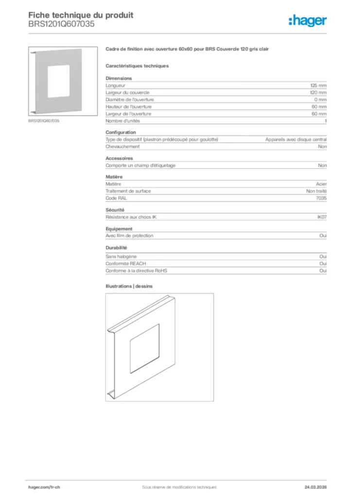 Image Hager Fiche technique du produit BRS1201Q607035 | Hager Suisse
