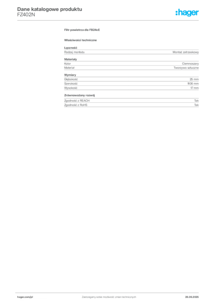 Zdjęcie Hager Dane katalogowe produktu FZ402N | Hager Polska