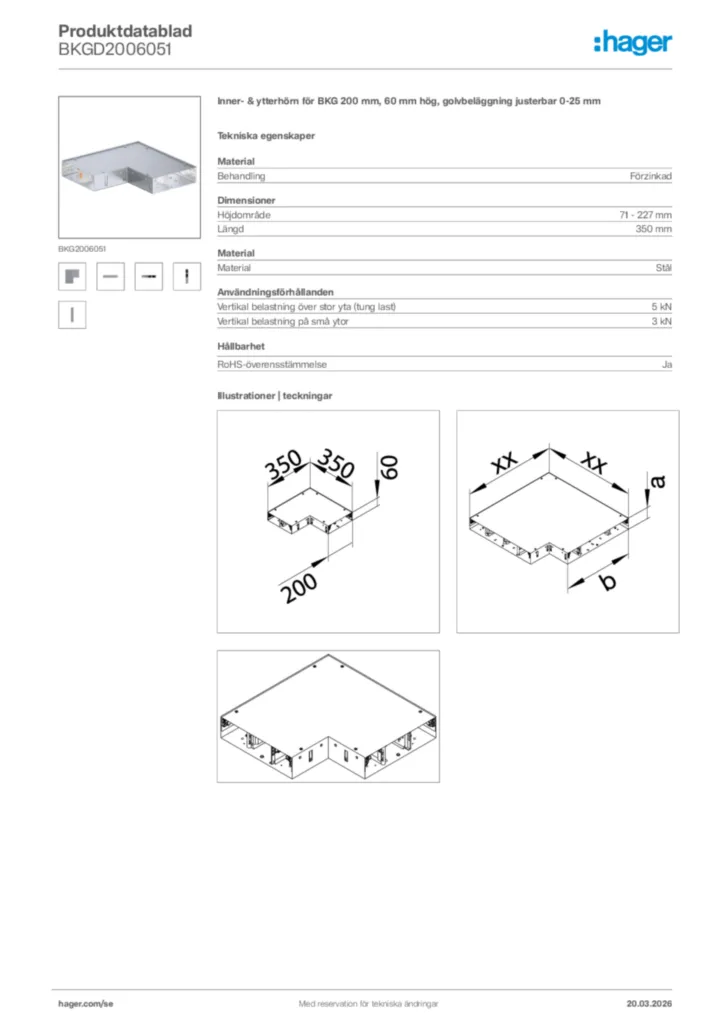 Bild Hager Produktdatablad BKGD2006051 | Hager Sverige