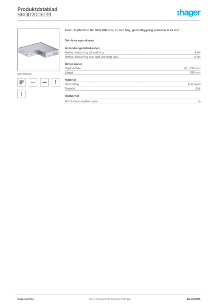 Bild Hager Produktdatablad BKGD2006051 | Hager Sverige