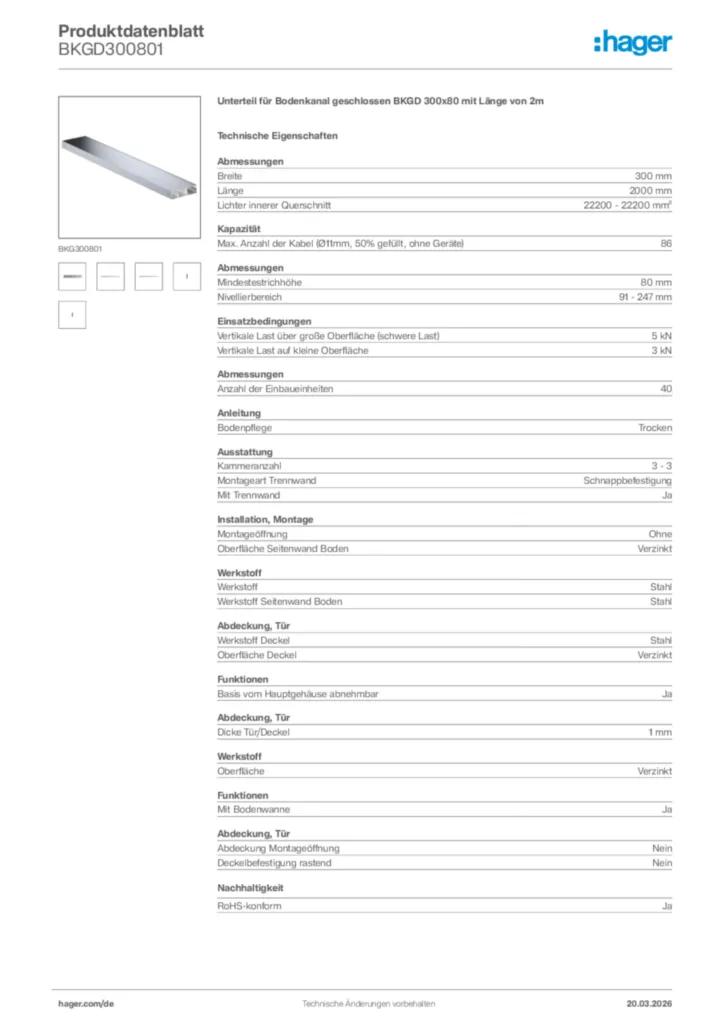 Bild Hager Produktdatenblatt BKGD300801 | Hager Deutschland