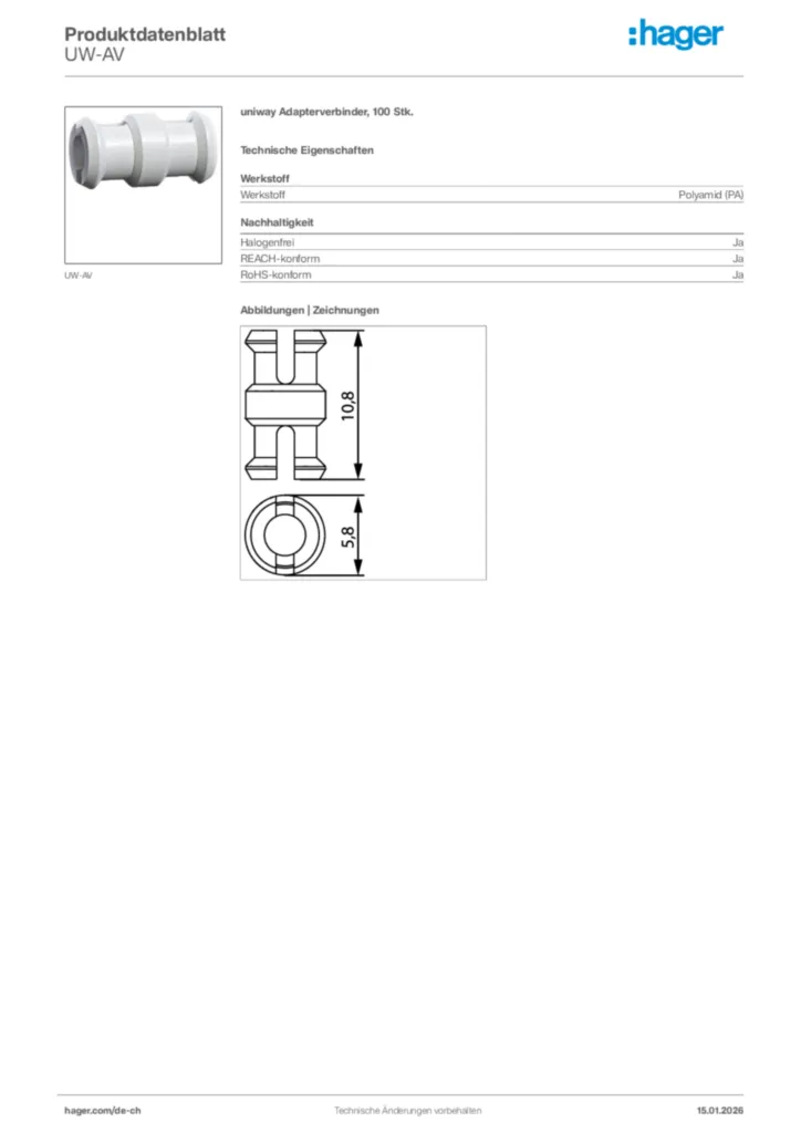 Bild Hager Produktdatenblatt UW-AV | Hager Schweiz