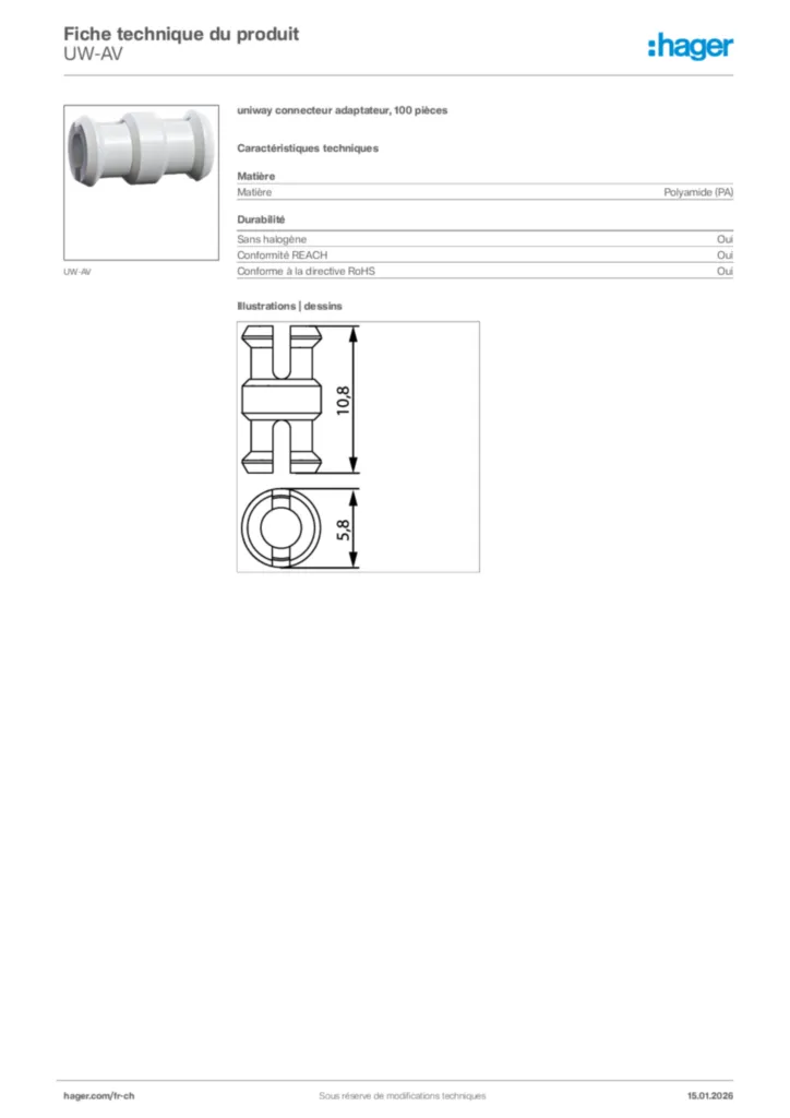 Image Hager Fiche technique du produit UW-AV | Hager Suisse