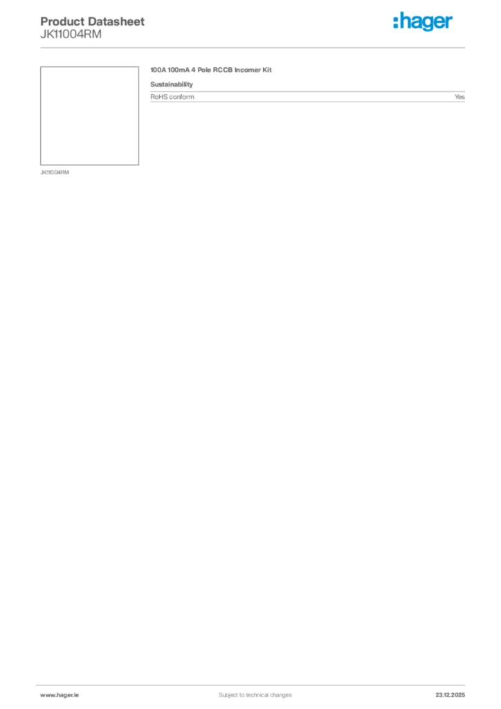 Image Hager Product data sheet JK11004RM  | Hager