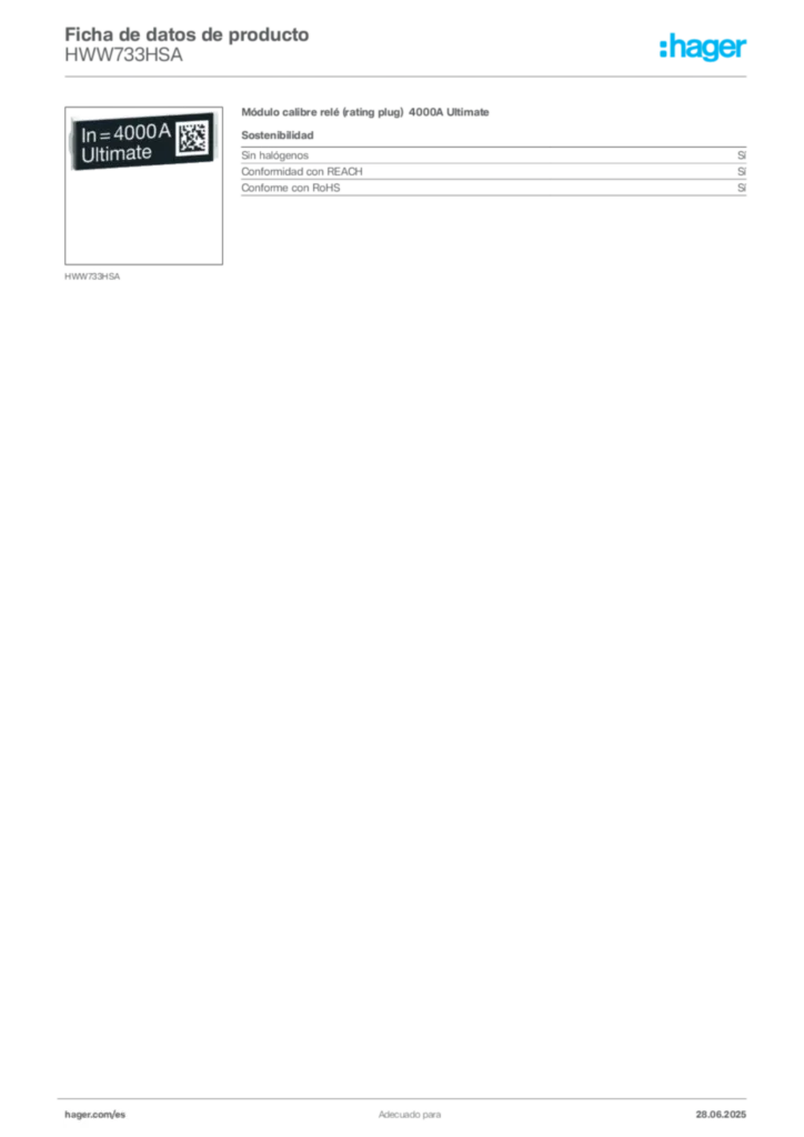 Imagen Hager Ficha de datos de producto HWW733HSA | Hager España