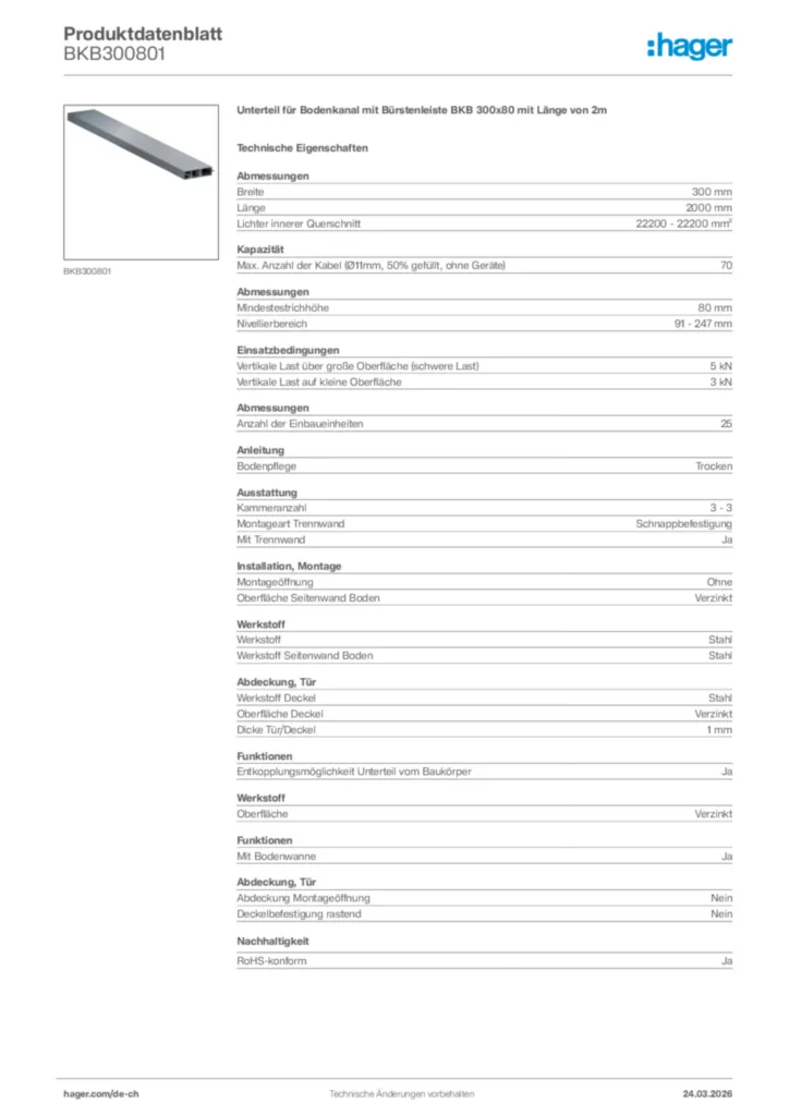 Bild Hager Produktdatenblatt BKB300801 | Hager Schweiz