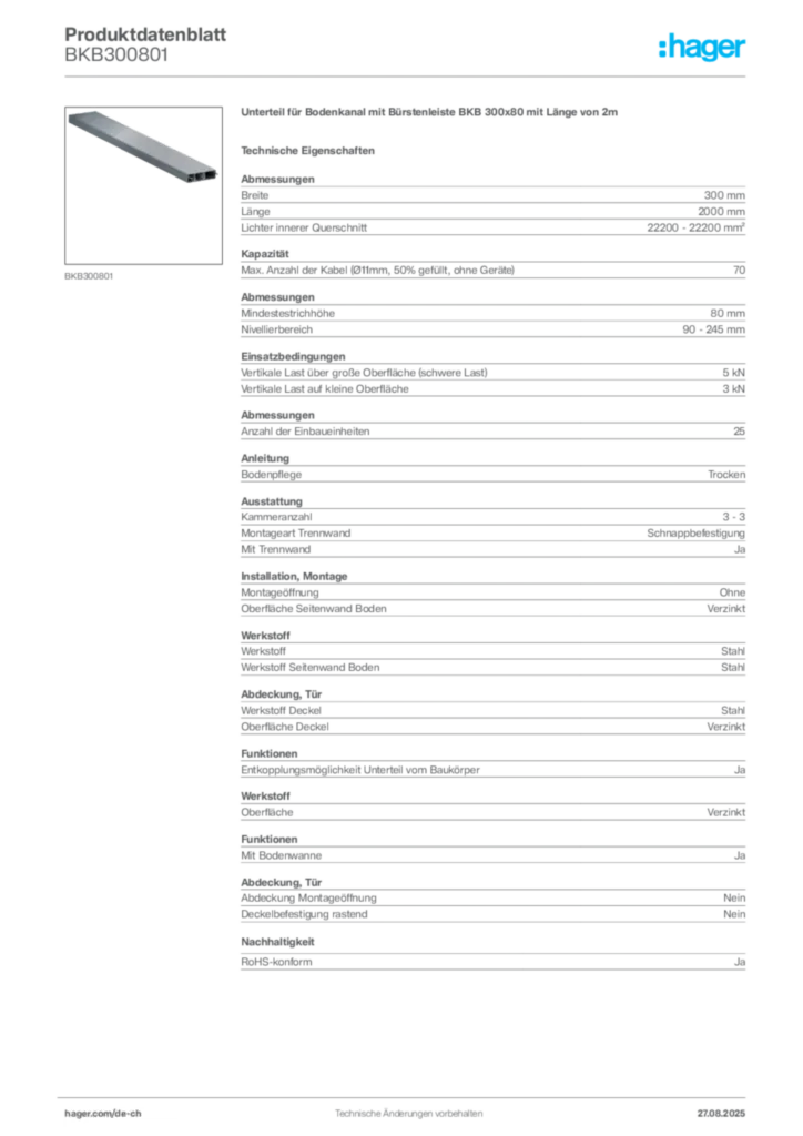 Bild Hager Produktdatenblatt BKB300801 | Hager Schweiz