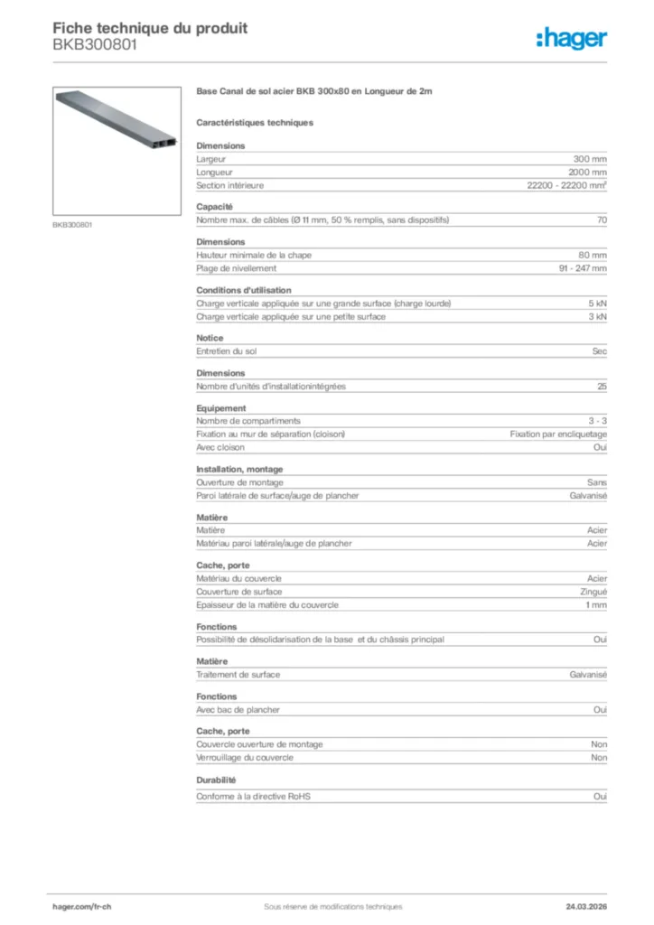 Image Hager Fiche technique du produit BKB300801 | Hager Suisse