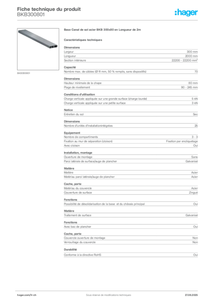 Image Hager Fiche technique du produit BKB300801 | Hager Suisse