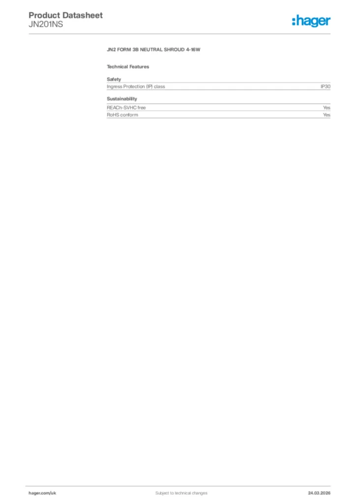Image Hager Product data sheet JN201NS  | Hager