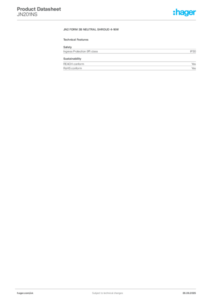 Image Hager Product data sheet JN201NS  | Hager