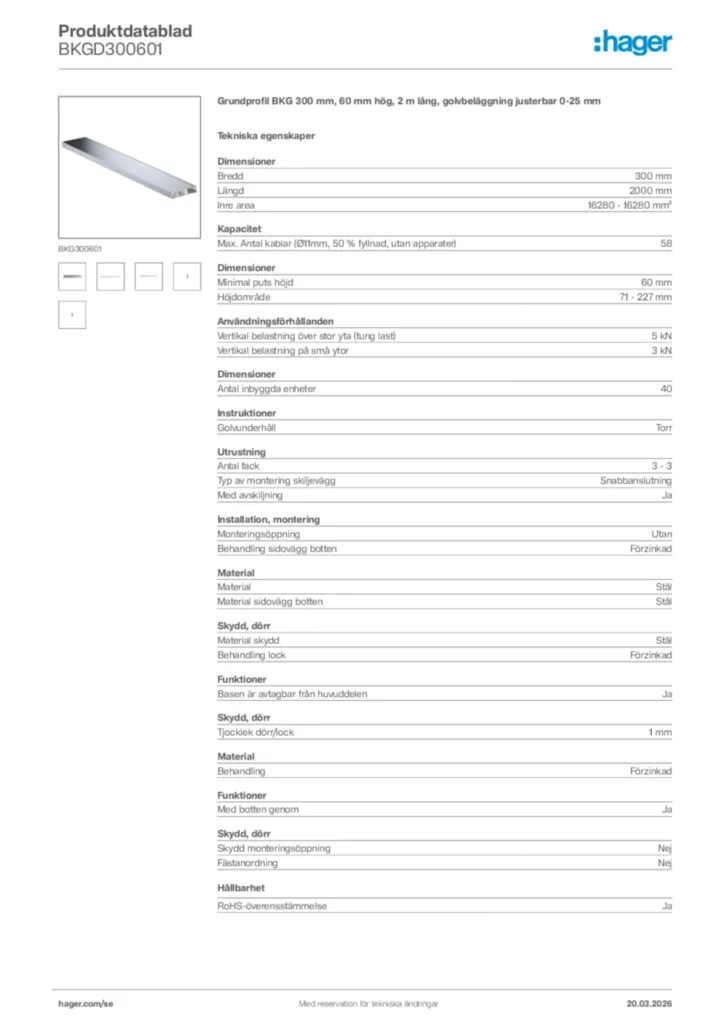 Bild Hager Produktdatablad BKGD300601 | Hager Sverige