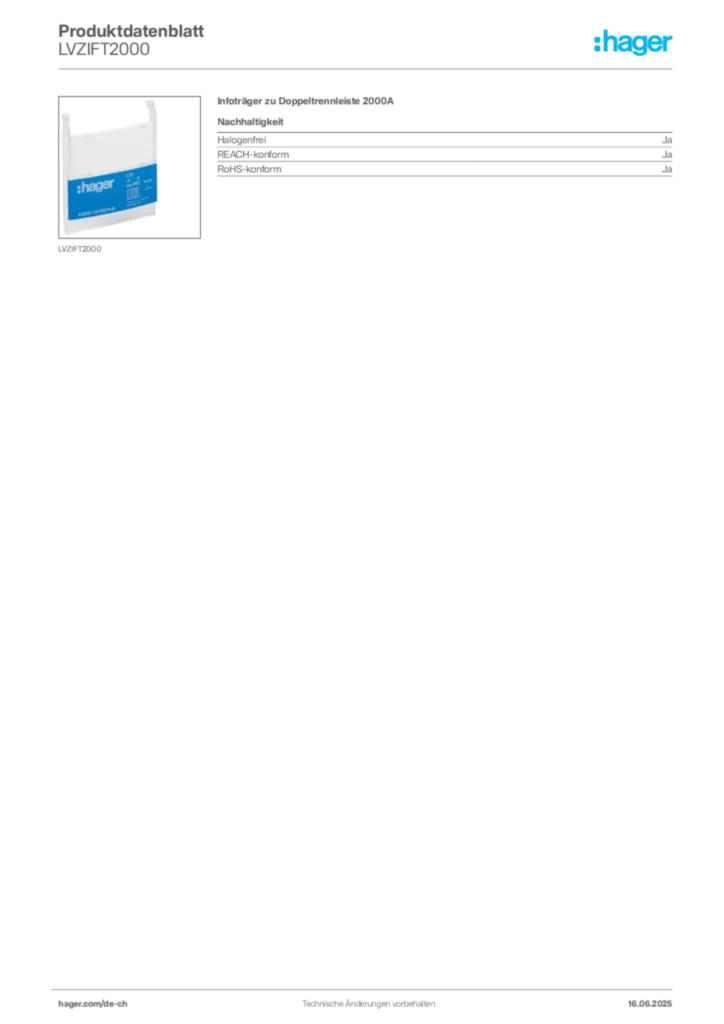 Bild Hager Produktdatenblatt LVZIFT2000 | Hager Schweiz