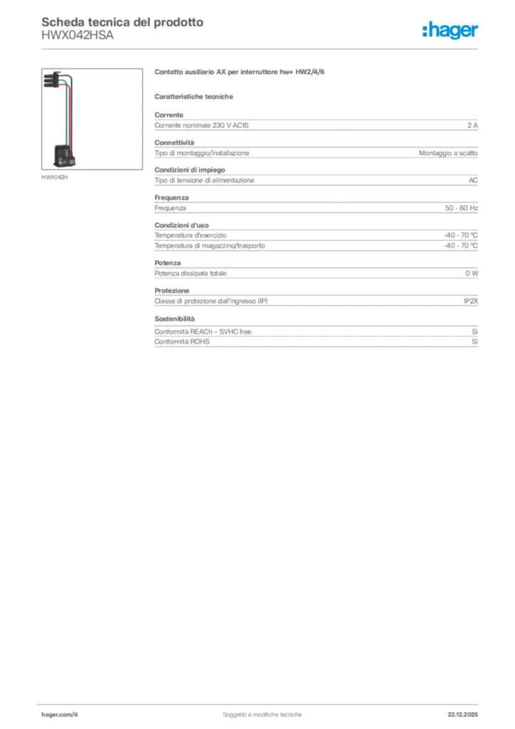 Immagine Hager Scheda tecnica del prodotto HWX042HSA | Hager Italia