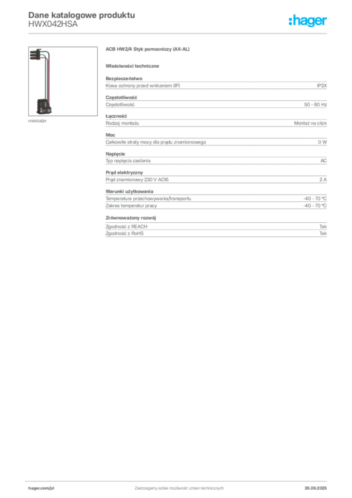 Zdjęcie Hager Dane katalogowe produktu HWX042HSA | Hager Polska
