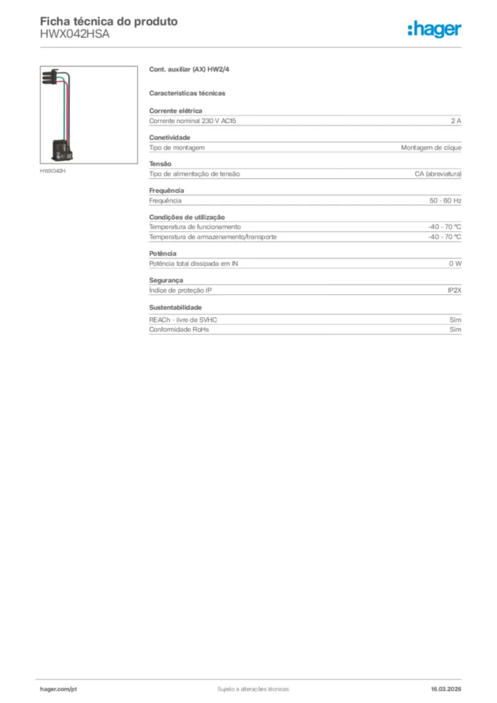 Imagem Hager Ficha técnica do produto HWX042HSA | Hager Portugal