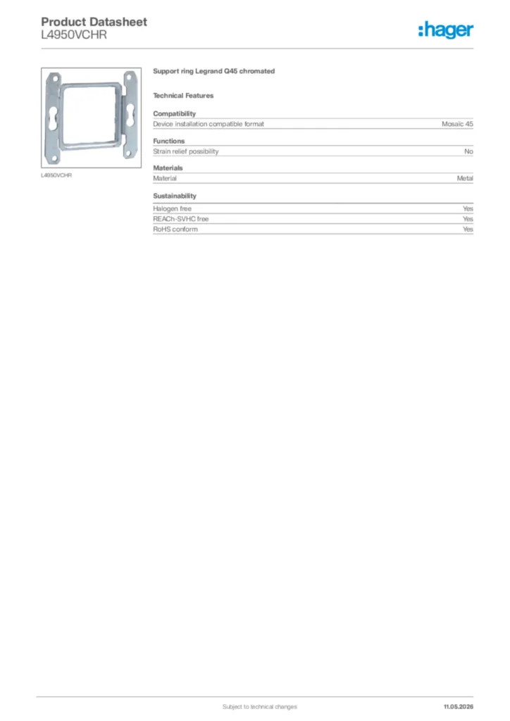Image Hager Product data sheet L4950VCHR  | Hager Africa