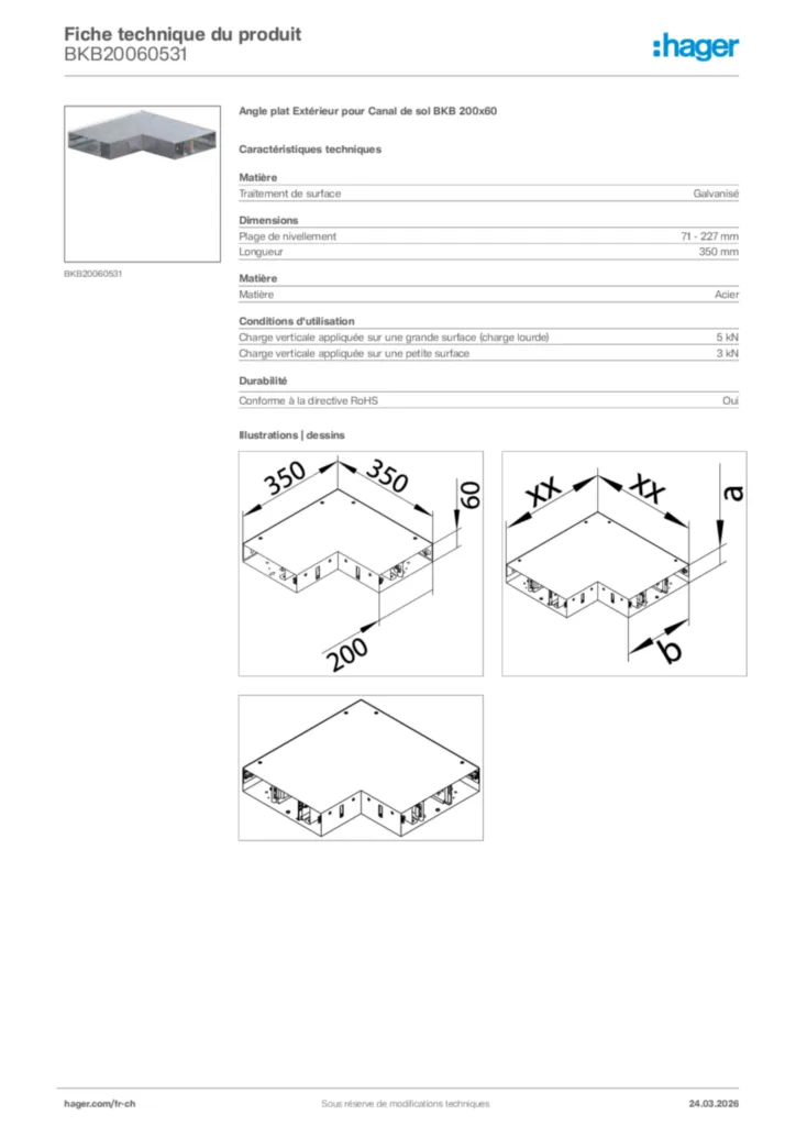Image Hager Fiche technique du produit BKB20060531 | Hager Suisse