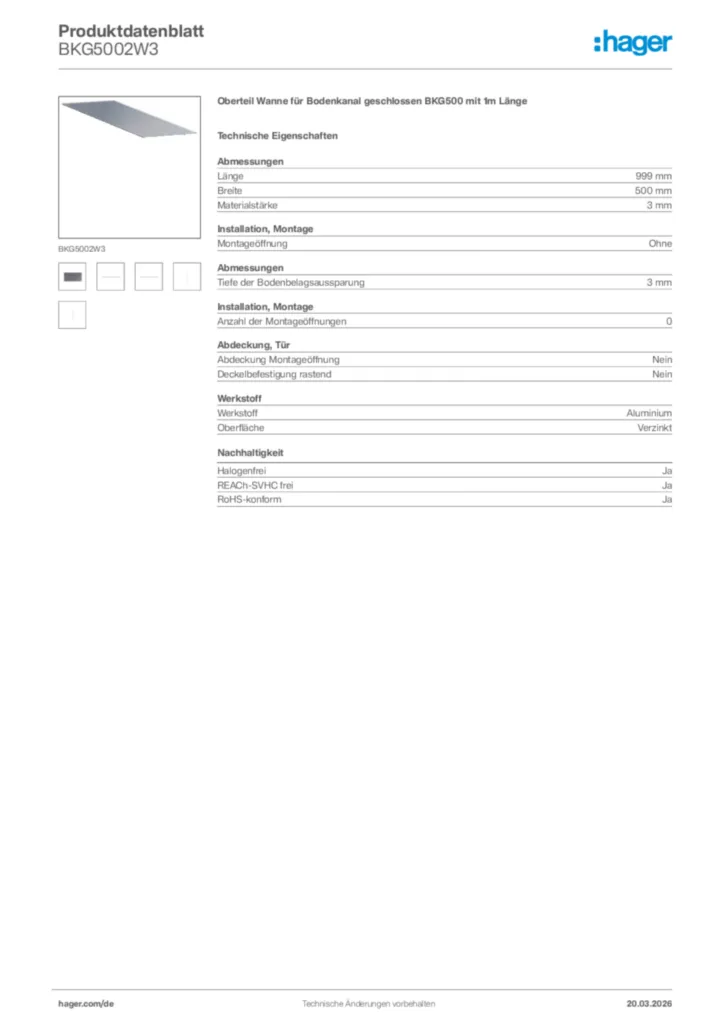 Bild Hager Produktdatenblatt BKG5002W3 | Hager Deutschland