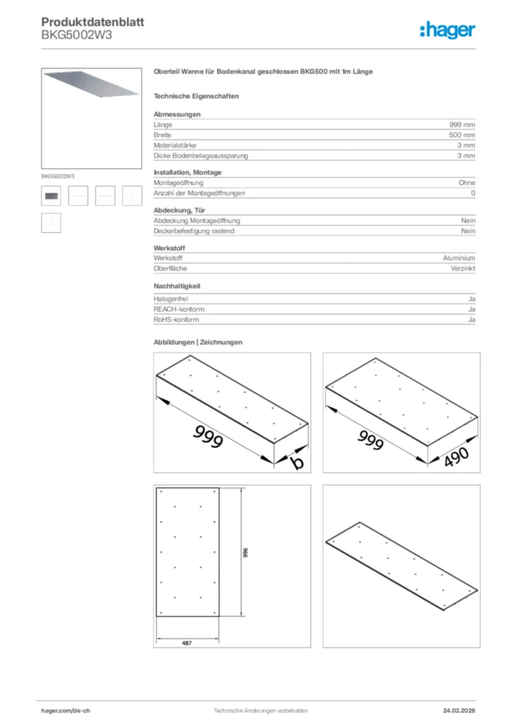 Bild Hager Produktdatenblatt BKG5002W3 | Hager Schweiz