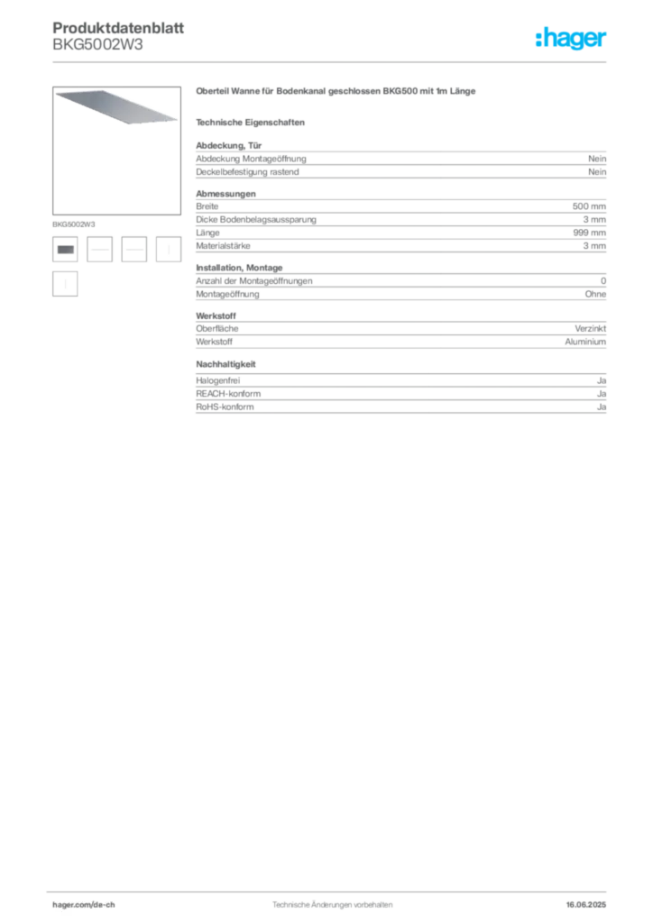 Bild Hager Produktdatenblatt BKG5002W3 | Hager Schweiz