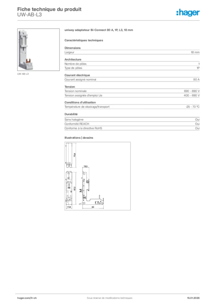 Image Hager Fiche technique du produit UW-AB-L3 | Hager Suisse