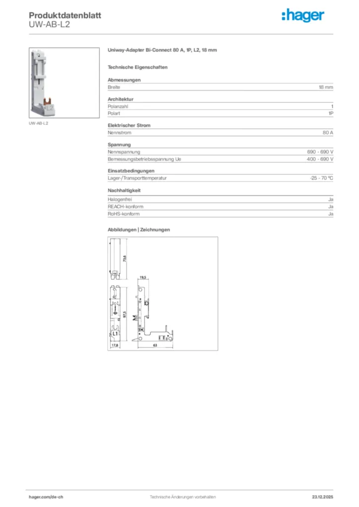 Bild Hager Produktdatenblatt UW-AB-L2 | Hager Schweiz