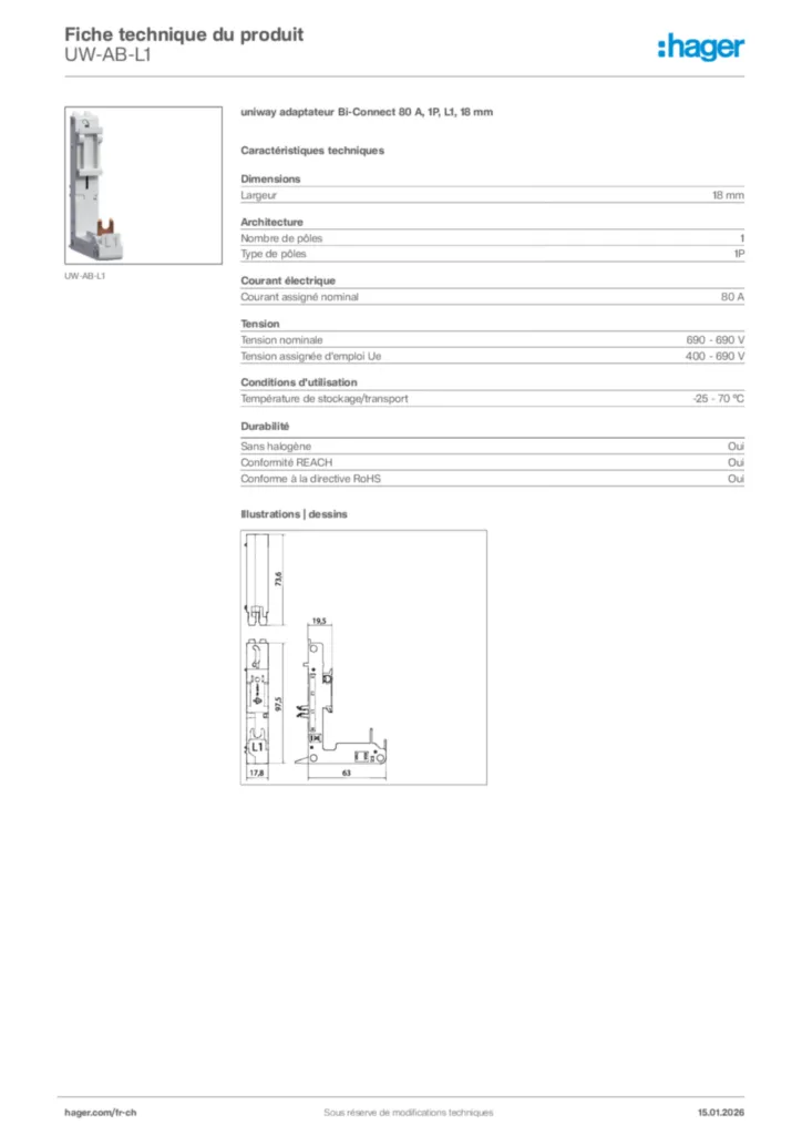 Image Hager Fiche technique du produit UW-AB-L1 | Hager Suisse
