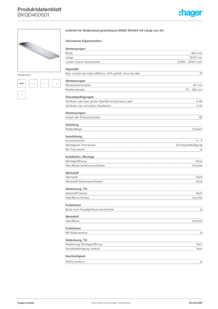 Bild Hager Produktdatenblatt BKGD400601 | Hager Deutschland