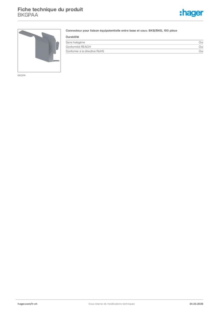 Image Hager Fiche technique du produit BKGPAA | Hager Suisse