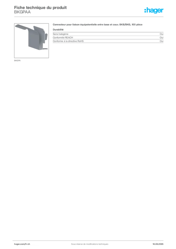 Image Hager Fiche technique du produit BKGPAA | Hager Suisse