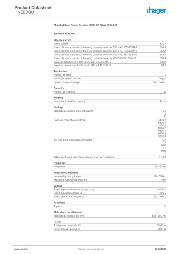 Image Hager Product data sheet HNE800U  | Hager