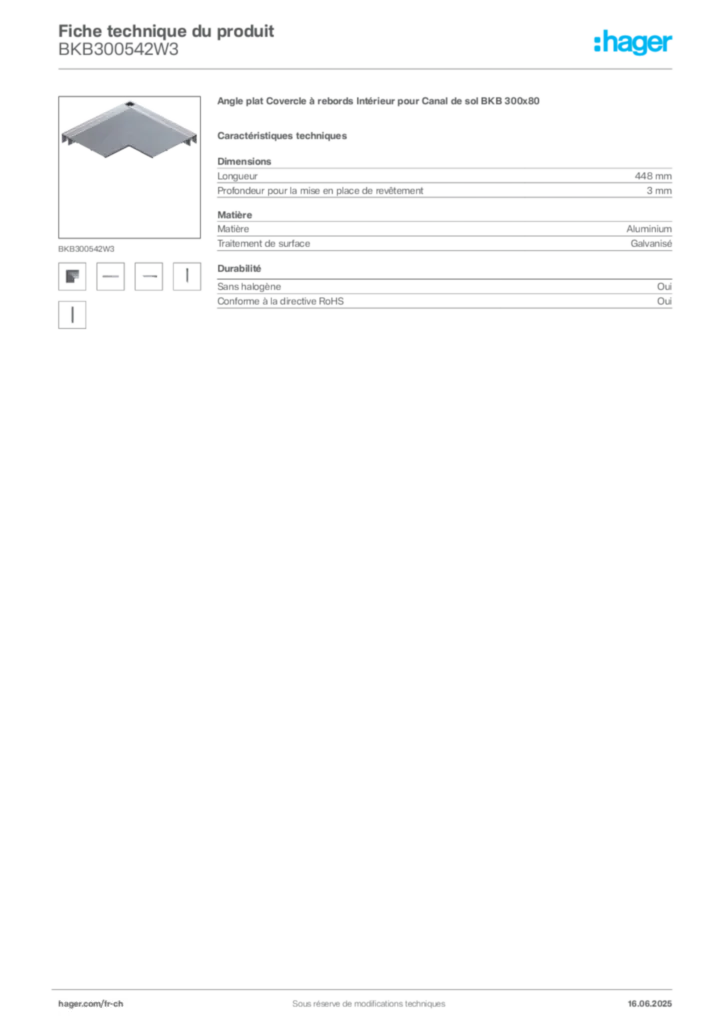 Image Hager Fiche technique du produit BKB300542W3 | Hager Suisse