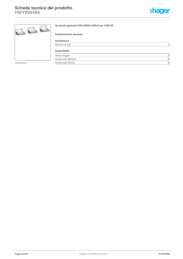Immagine Hager Scheda tecnica del prodotto HWY160HSA | Hager Italia