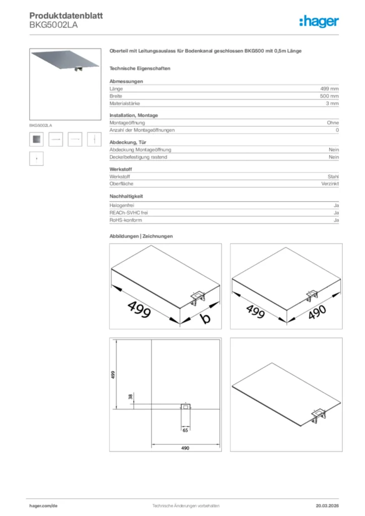 Bild Hager Produktdatenblatt BKG5002LA | Hager Deutschland