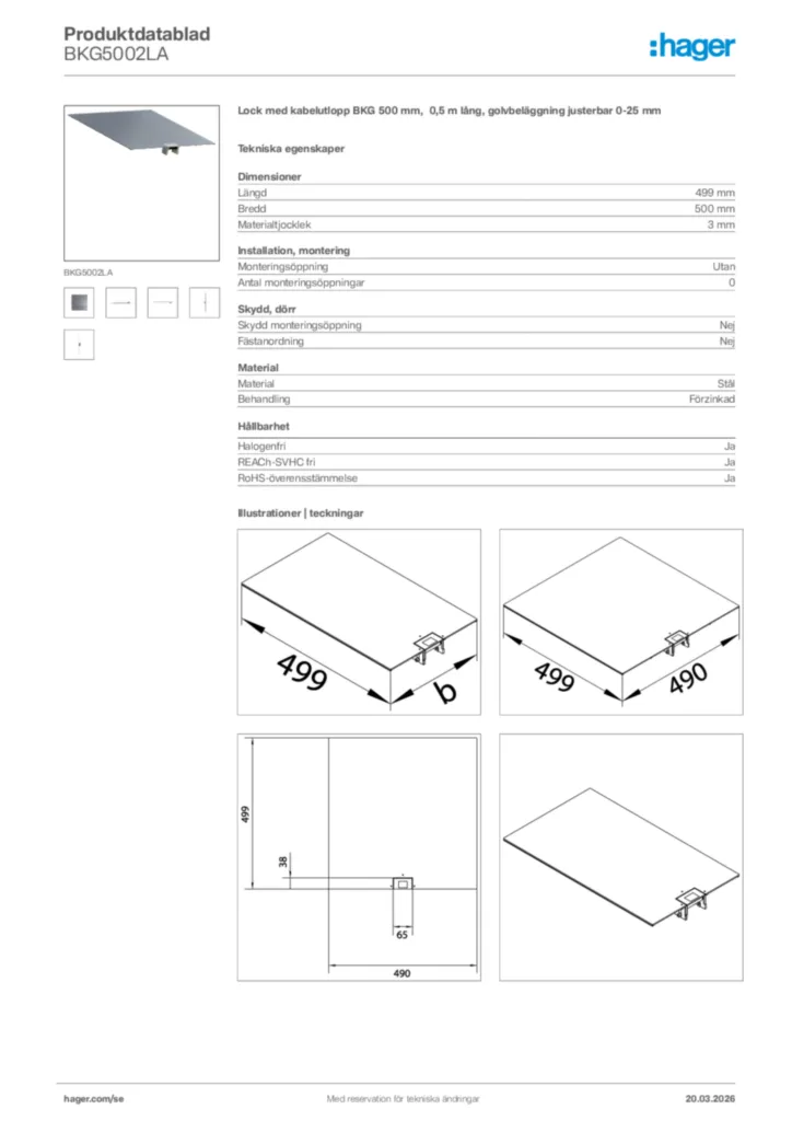 Bild Hager Produktdatablad BKG5002LA | Hager Sverige