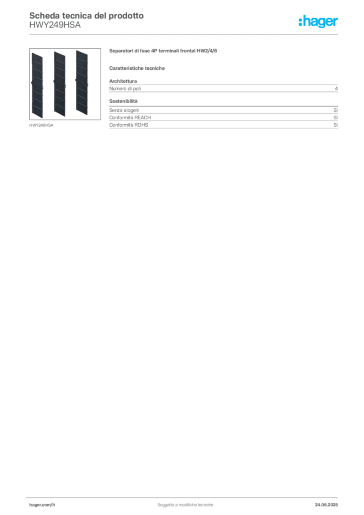 Immagine Hager Scheda tecnica del prodotto HWY249HSA | Hager Italia