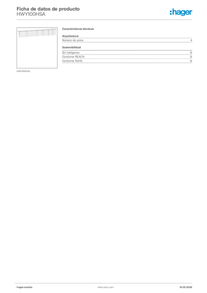 Imagen Hager Ficha de datos de producto HWY100HSA | Hager España