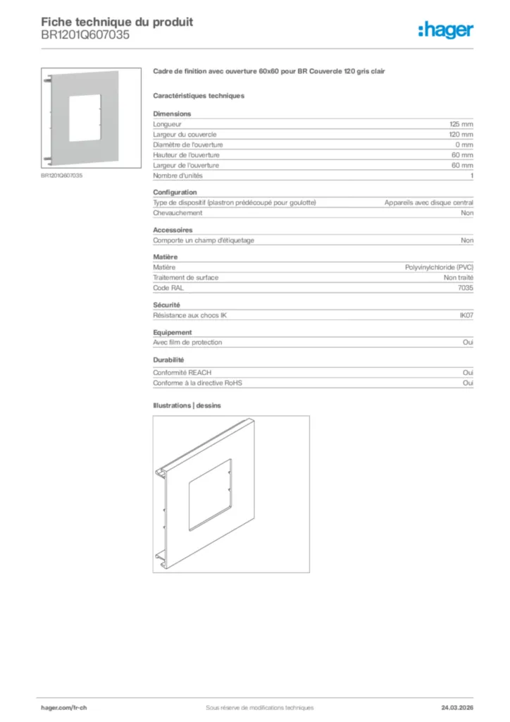Image Hager Fiche technique du produit BR1201Q607035 | Hager Suisse
