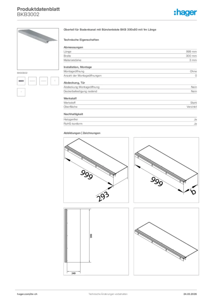 Bild Hager Produktdatenblatt BKB3002 | Hager Schweiz