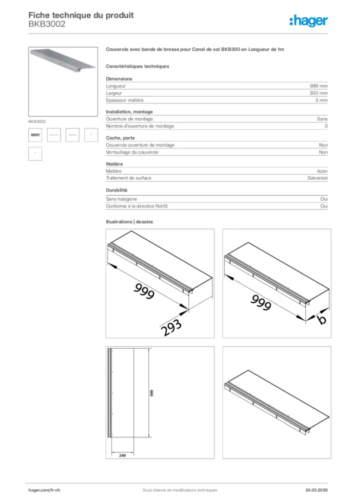 Image Hager Fiche technique du produit BKB3002 | Hager Suisse