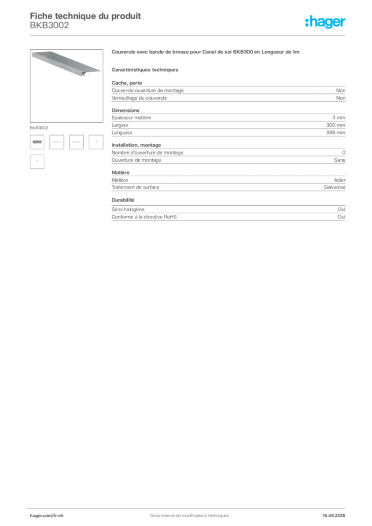 Image Hager Fiche technique du produit BKB3002 | Hager Suisse