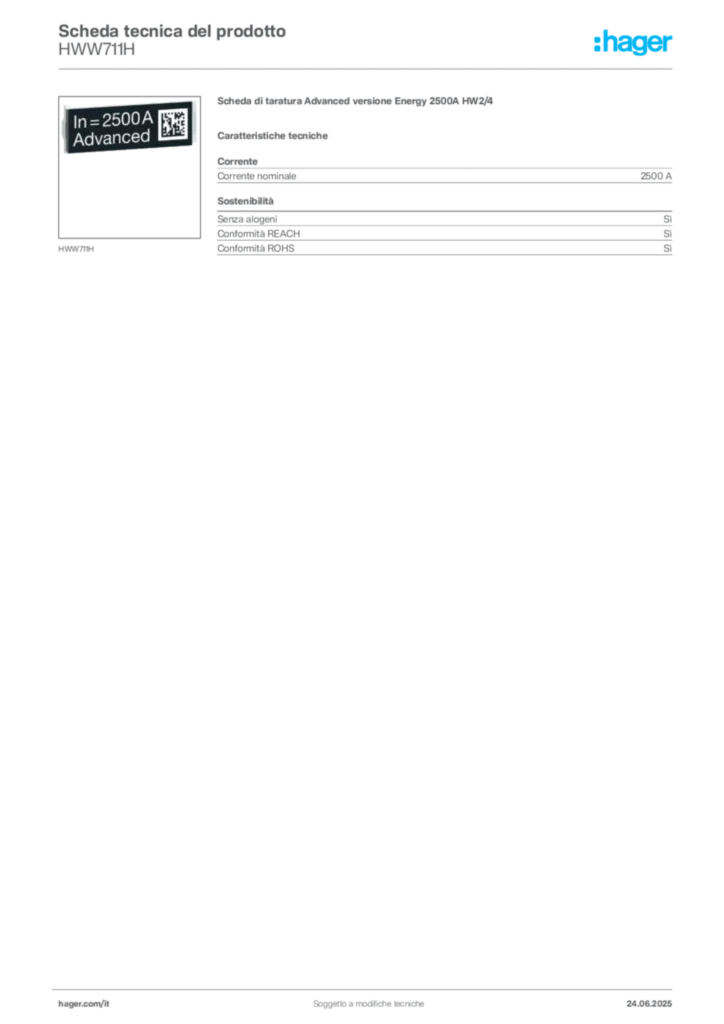 Immagine Hager Scheda tecnica del prodotto HWW711H | Hager Italia