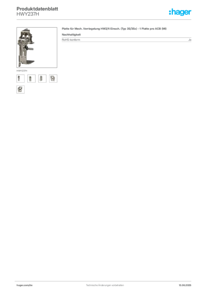 Bild Hager Produktdatenblatt HWY237H | Hager Deutschland
