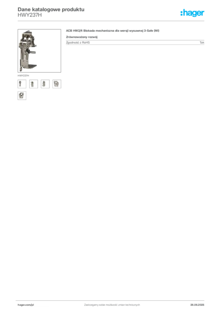 Zdjęcie Hager Dane katalogowe produktu HWY237H | Hager Polska