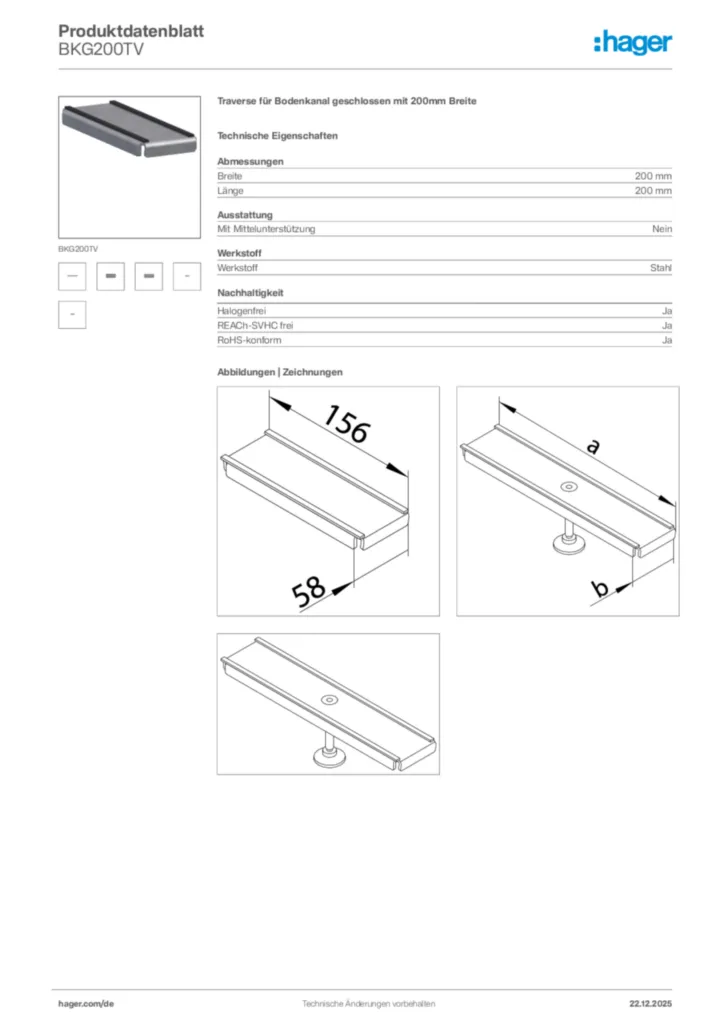 Bild Hager Produktdatenblatt BKG200TV | Hager Deutschland